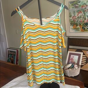 🆕 margaritaville chevron cold shoulder knit top sz M